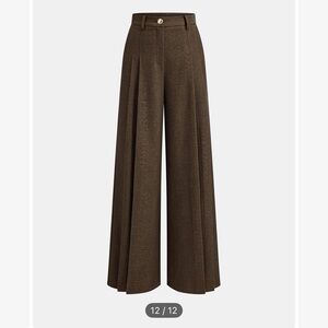 COMMENSE mid waist pleated wide leg pants - brown - size small